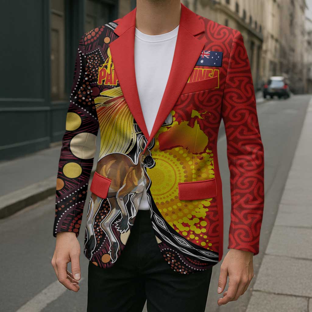 Australia and Papua New Guinea Together Blazer Bird-of-paradise and Kangaroo with Oro Tapa and Aboriginal Art Motifs - Aussie Hoodie