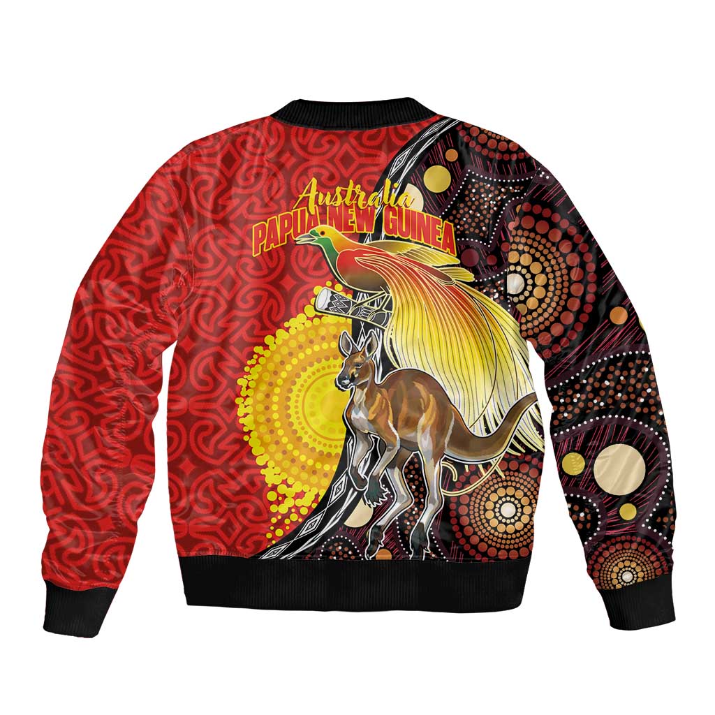 Australia and Papua New Guinea Together Bomber Jacket Bird-of-paradise and Kangaroo with Oro Tapa and Aboriginal Art Motifs - Aussie Hoodie