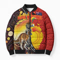 Australia and Papua New Guinea Together Bomber Puffer Jacket Bird-of-paradise and Kangaroo with Oro Tapa and Aboriginal Art Motifs - Aussie Hoodie