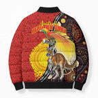 Australia and Papua New Guinea Together Bomber Puffer Jacket Bird-of-paradise and Kangaroo with Oro Tapa and Aboriginal Art Motifs - Aussie Hoodie