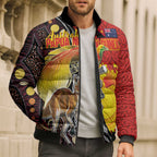 Australia and Papua New Guinea Together Bomber Puffer Jacket Bird-of-paradise and Kangaroo with Oro Tapa and Aboriginal Art Motifs - Aussie Hoodie