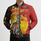 Australia and Papua New Guinea Together Bomber Puffer Jacket Bird-of-paradise and Kangaroo with Oro Tapa and Aboriginal Art Motifs - Aussie Hoodie