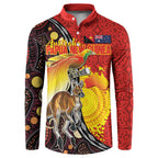 Australia and Papua New Guinea Together Button Sweatshirt Bird-of-paradise and Kangaroo with Oro Tapa and Aboriginal Art Motifs - Aussie Hoodie