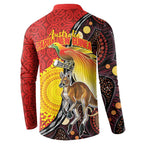 Australia and Papua New Guinea Together Button Sweatshirt Bird-of-paradise and Kangaroo with Oro Tapa and Aboriginal Art Motifs - Aussie Hoodie
