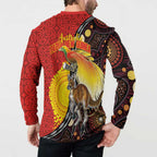 Australia and Papua New Guinea Together Button Sweatshirt Bird-of-paradise and Kangaroo with Oro Tapa and Aboriginal Art Motifs - Aussie Hoodie