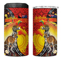 Australia and Papua New Guinea Together 4 in 1 Can Cooler Tumbler Bird-of-paradise and Kangaroo with Oro Tapa and Aboriginal Art Motifs - Aussie Hoodie