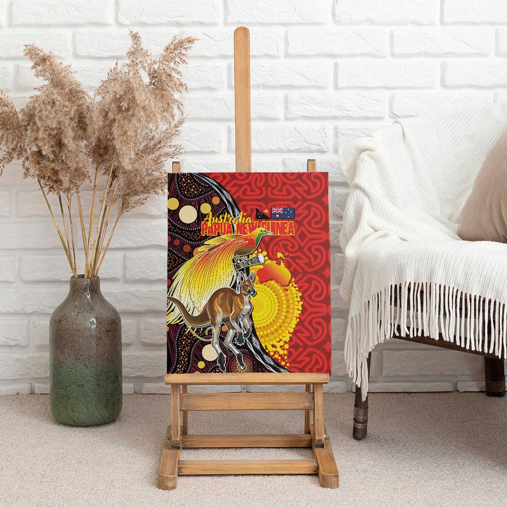 Australia and Papua New Guinea Together Canvas Wall Art Bird-of-paradise and Kangaroo with Oro Tapa and Aboriginal Art Motifs - Aussie Hoodie