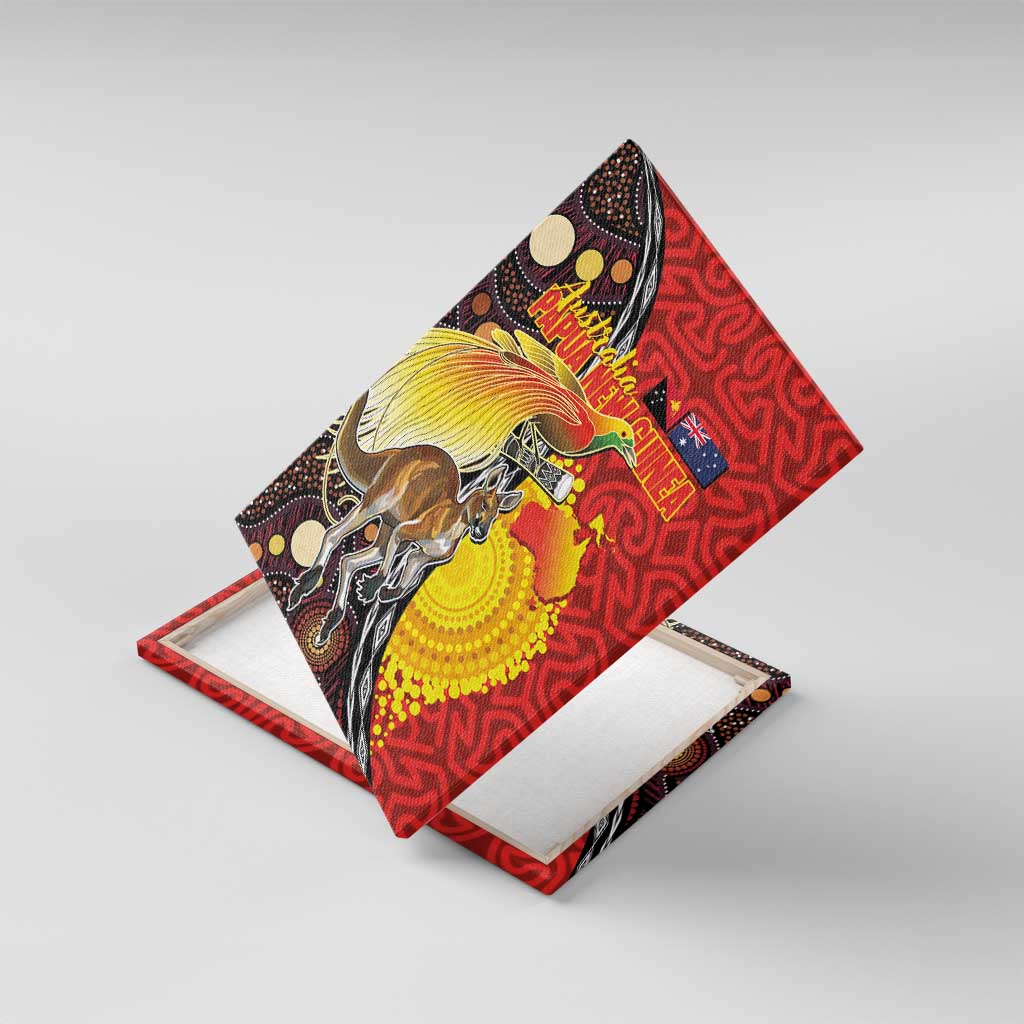 Australia and Papua New Guinea Together Canvas Wall Art Bird-of-paradise and Kangaroo with Oro Tapa and Aboriginal Art Motifs - Aussie Hoodie