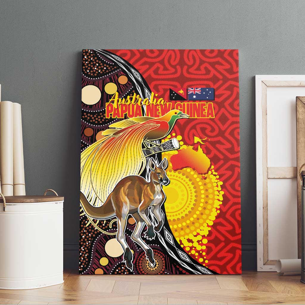 Australia and Papua New Guinea Together Canvas Wall Art Bird-of-paradise and Kangaroo with Oro Tapa and Aboriginal Art Motifs - Aussie Hoodie