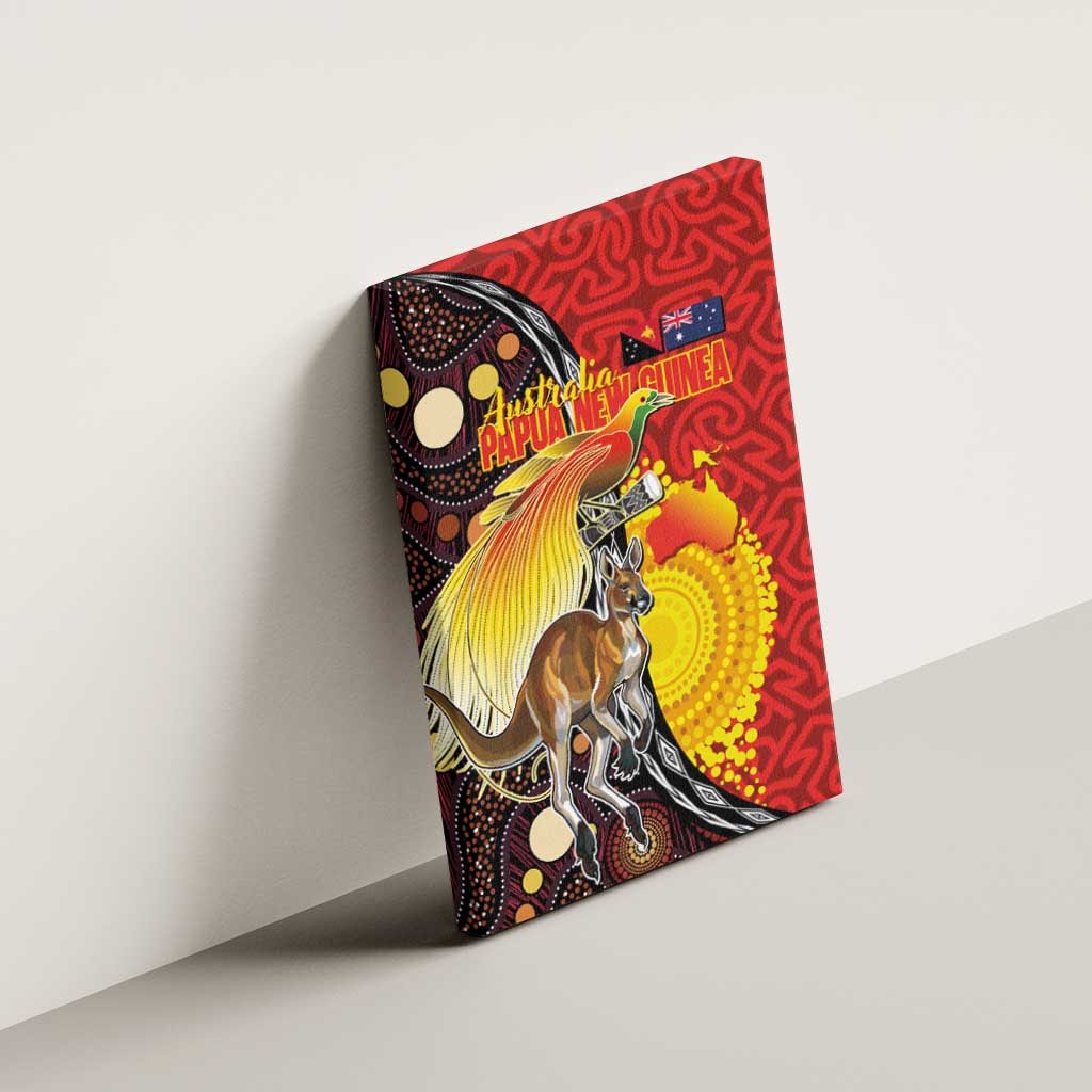 Australia and Papua New Guinea Together Canvas Wall Art Bird-of-paradise and Kangaroo with Oro Tapa and Aboriginal Art Motifs - Aussie Hoodie