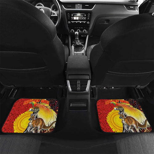 Australia and Papua New Guinea Together Car Mats Bird-of-paradise and Kangaroo with Oro Tapa and Aboriginal Art Motifs - Aussie Hoodie