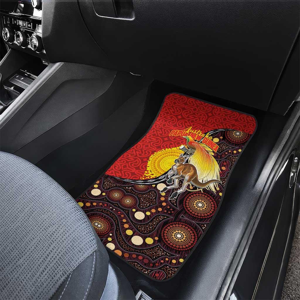 Australia and Papua New Guinea Together Car Mats Bird-of-paradise and Kangaroo with Oro Tapa and Aboriginal Art Motifs - Aussie Hoodie