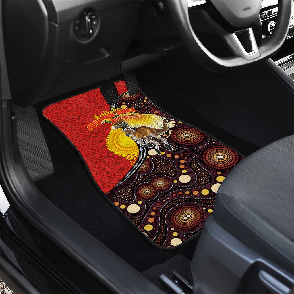 Australia and Papua New Guinea Together Car Mats Bird-of-paradise and Kangaroo with Oro Tapa and Aboriginal Art Motifs - Aussie Hoodie