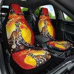 Australia and Papua New Guinea Together Car Seat Cover Bird-of-paradise and Kangaroo with Oro Tapa and Aboriginal Art Motifs - Aussie Hoodie