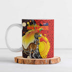 Australia and Papua New Guinea Together Ceramic Mug Bird-of-paradise and Kangaroo with Oro Tapa and Aboriginal Art Motifs - Aussie Hoodie