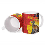 Australia and Papua New Guinea Together Ceramic Mug Bird-of-paradise and Kangaroo with Oro Tapa and Aboriginal Art Motifs - Aussie Hoodie