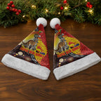 Australia and Papua New Guinea Together Christmas Santa Hat Bird-of-paradise and Kangaroo with Oro Tapa and Aboriginal Art Motifs - Aussie Hoodie