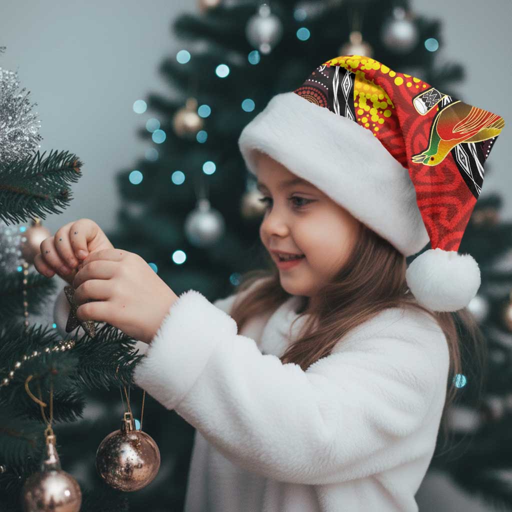 Australia and Papua New Guinea Together Christmas Santa Hat Bird-of-paradise and Kangaroo with Oro Tapa and Aboriginal Art Motifs - Aussie Hoodie
