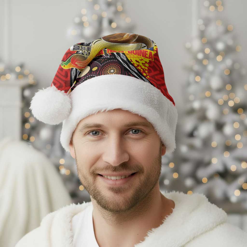 Australia and Papua New Guinea Together Christmas Santa Hat Bird-of-paradise and Kangaroo with Oro Tapa and Aboriginal Art Motifs - Aussie Hoodie