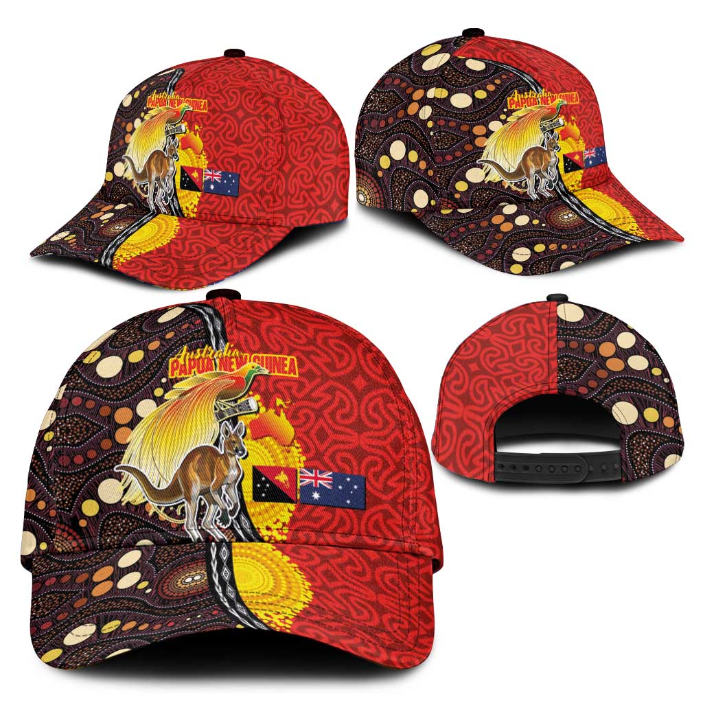 Australia and Papua New Guinea Together Classic Cap Bird-of-paradise and Kangaroo with Oro Tapa and Aboriginal Art Motifs - Aussie Hoodie