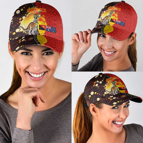 Australia and Papua New Guinea Together Classic Cap Bird-of-paradise and Kangaroo with Oro Tapa and Aboriginal Art Motifs - Aussie Hoodie