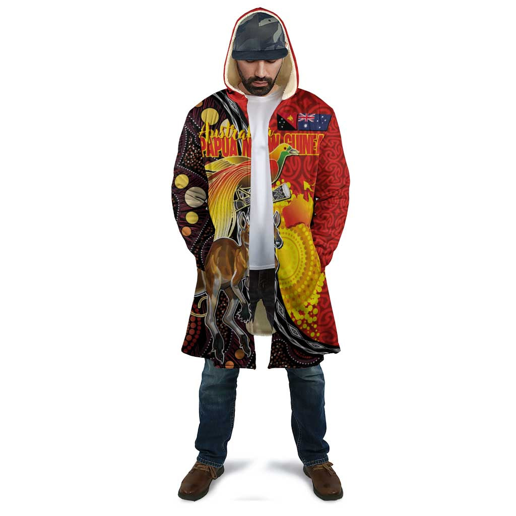 Australia and Papua New Guinea Together Cloak Bird-of-paradise and Kangaroo with Oro Tapa and Aboriginal Art Motifs - Aussie Hoodie