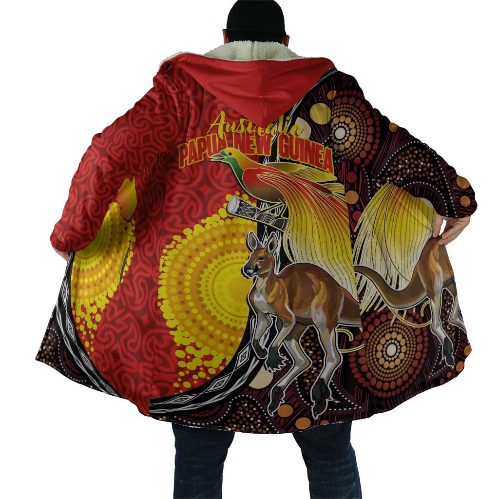 Australia and Papua New Guinea Together Cloak Bird-of-paradise and Kangaroo with Oro Tapa and Aboriginal Art Motifs - Aussie Hoodie