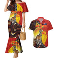 Australia and Papua New Guinea Together Couples Matching Mermaid Dress and Hawaiian Shirt Bird-of-paradise and Kangaroo with Oro Tapa and Aboriginal Art Motifs - Aussie Hoodie