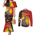 Australia and Papua New Guinea Together Couples Matching Mermaid Dress and Long Sleeve Button Shirt Bird-of-paradise and Kangaroo with Oro Tapa and Aboriginal Art Motifs - Aussie Hoodie