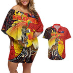 Australia and Papua New Guinea Together Couples Matching Off Shoulder Short Dress and Hawaiian Shirt Bird-of-paradise and Kangaroo with Oro Tapa and Aboriginal Art Motifs - Aussie Hoodie