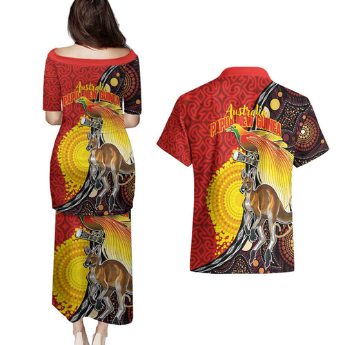 Australia and Papua New Guinea Together Couples Matching Puletasi and Hawaiian Shirt Bird-of-paradise and Kangaroo with Oro Tapa and Aboriginal Art Motifs - Aussie Hoodie