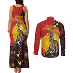 Australia and Papua New Guinea Together Couples Matching Tank Maxi Dress and Long Sleeve Button Shirt Bird-of-paradise and Kangaroo with Oro Tapa and Aboriginal Art Motifs - Aussie Hoodie