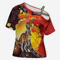 Australia and Papua New Guinea Together Cross Shoulder Shirt Bird-of-paradise and Kangaroo with Oro Tapa and Aboriginal Art Motifs - Aussie Hoodie