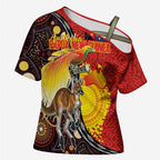 Australia and Papua New Guinea Together Cross Shoulder Shirt Bird-of-paradise and Kangaroo with Oro Tapa and Aboriginal Art Motifs - Aussie Hoodie