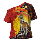 Australia and Papua New Guinea Together Cross Shoulder Shirt Bird-of-paradise and Kangaroo with Oro Tapa and Aboriginal Art Motifs - Aussie Hoodie