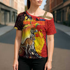 Australia and Papua New Guinea Together Cross Shoulder Shirt Bird-of-paradise and Kangaroo with Oro Tapa and Aboriginal Art Motifs - Aussie Hoodie