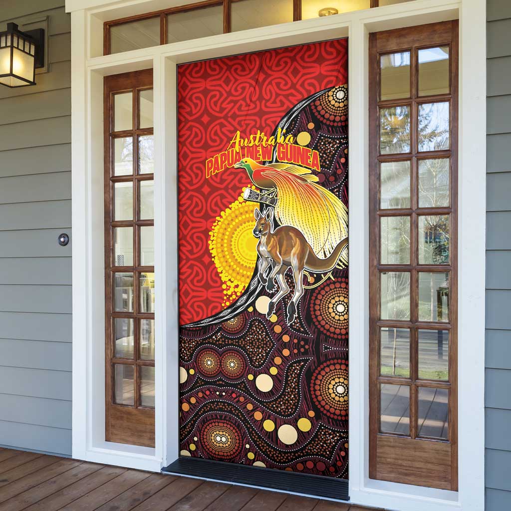 Australia and Papua New Guinea Together Door Cover Bird-of-paradise and Kangaroo with Oro Tapa and Aboriginal Art Motifs - Aussie Hoodie