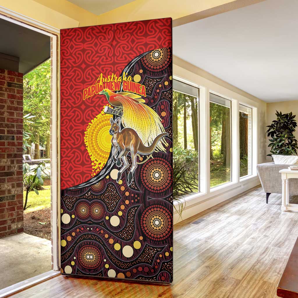 Australia and Papua New Guinea Together Door Cover Bird-of-paradise and Kangaroo with Oro Tapa and Aboriginal Art Motifs - Aussie Hoodie