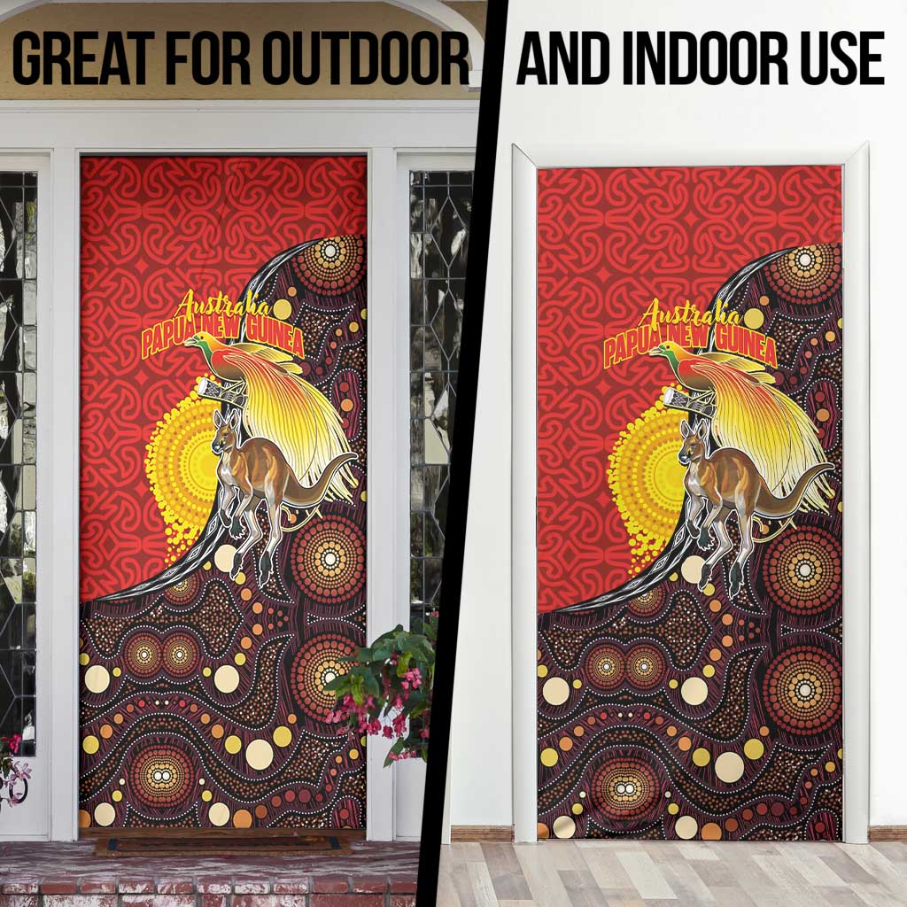 Australia and Papua New Guinea Together Door Cover Bird-of-paradise and Kangaroo with Oro Tapa and Aboriginal Art Motifs - Aussie Hoodie