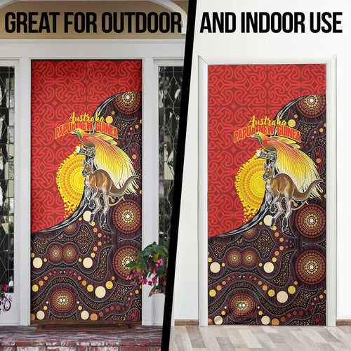 Australia and Papua New Guinea Together Door Cover Bird-of-paradise and Kangaroo with Oro Tapa and Aboriginal Art Motifs - Aussie Hoodie