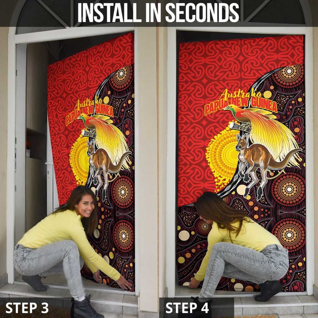 Australia and Papua New Guinea Together Door Cover Bird-of-paradise and Kangaroo with Oro Tapa and Aboriginal Art Motifs - Aussie Hoodie