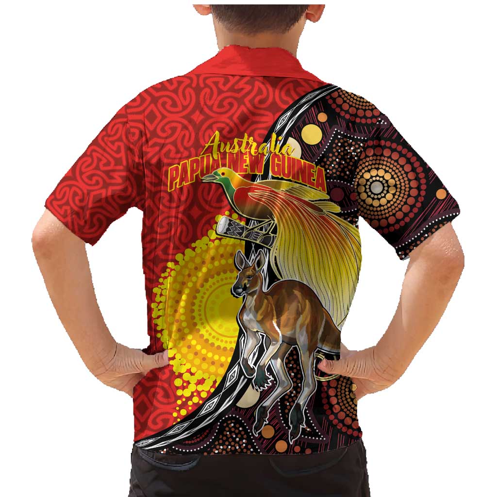 Australia and Papua New Guinea Together Family Matching Mermaid Dress and Hawaiian Shirt Bird-of-paradise and Kangaroo with Oro Tapa and Aboriginal Art Motifs - Aussie Hoodie