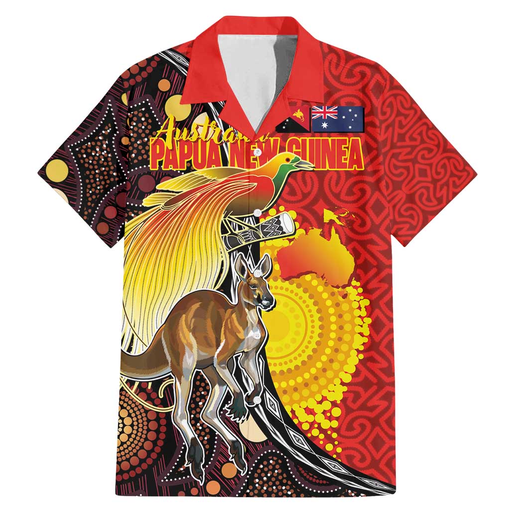 Australia and Papua New Guinea Together Family Matching Mermaid Dress and Hawaiian Shirt Bird-of-paradise and Kangaroo with Oro Tapa and Aboriginal Art Motifs - Aussie Hoodie