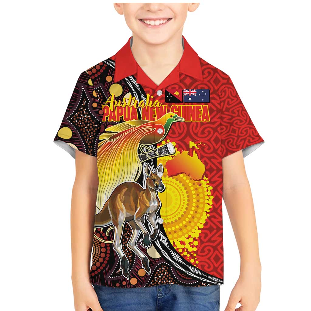 Australia and Papua New Guinea Together Family Matching Mermaid Dress and Hawaiian Shirt Bird-of-paradise and Kangaroo with Oro Tapa and Aboriginal Art Motifs - Aussie Hoodie