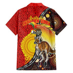 Australia and Papua New Guinea Together Family Matching Off The Shoulder Long Sleeve Dress and Hawaiian Shirt Bird-of-paradise and Kangaroo with Oro Tapa and Aboriginal Art Motifs - Aussie Hoodie