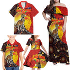 Australia and Papua New Guinea Together Family Matching Off Shoulder Maxi Dress and Hawaiian Shirt Bird-of-paradise and Kangaroo with Oro Tapa and Aboriginal Art Motifs - Aussie Hoodie