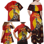 Australia and Papua New Guinea Together Family Matching Off Shoulder Maxi Dress and Hawaiian Shirt Bird-of-paradise and Kangaroo with Oro Tapa and Aboriginal Art Motifs - Aussie Hoodie
