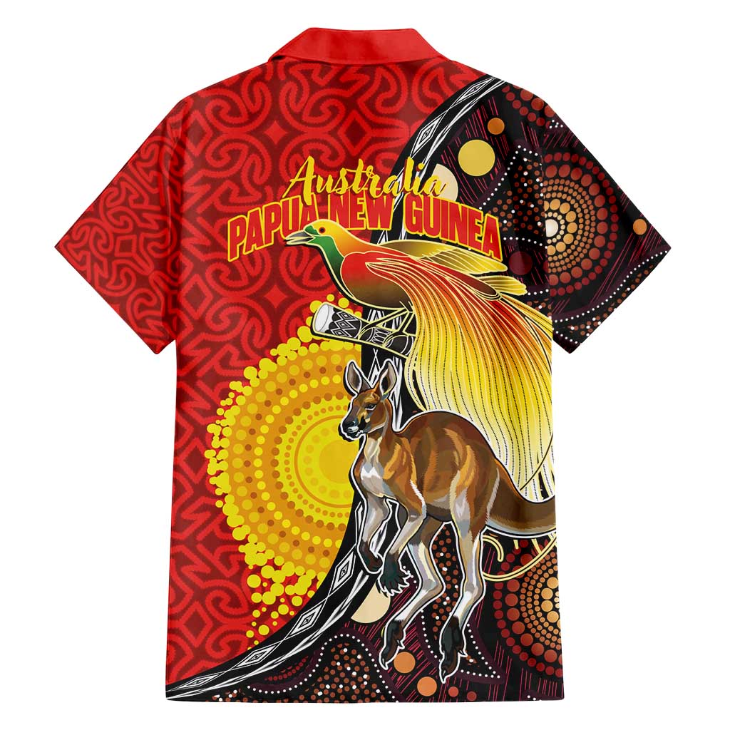 Australia and Papua New Guinea Together Family Matching Off Shoulder Maxi Dress and Hawaiian Shirt Bird-of-paradise and Kangaroo with Oro Tapa and Aboriginal Art Motifs - Aussie Hoodie