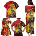 Australia and Papua New Guinea Together Family Matching Puletasi and Hawaiian Shirt Bird-of-paradise and Kangaroo with Oro Tapa and Aboriginal Art Motifs - Aussie Hoodie