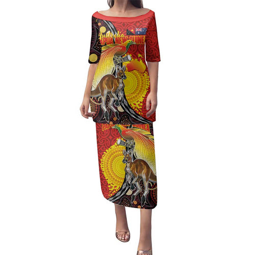 Australia and Papua New Guinea Together Family Matching Puletasi and Hawaiian Shirt Bird-of-paradise and Kangaroo with Oro Tapa and Aboriginal Art Motifs - Aussie Hoodie